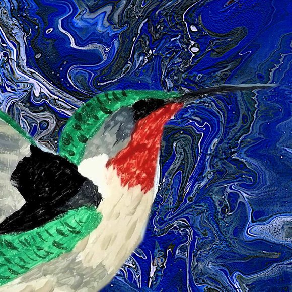 Handmade   Male Hummingbird Wall  Blue Background Picture Framed Art Pri… - Picture 2 of 7